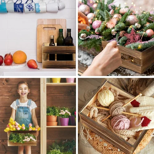 Miniatura 4 de Sieral 4 piezas de madera para cupcakes, soporte decorativo para postres, aperitivos, pasteles, caja de madera rústica, para almacenamiento