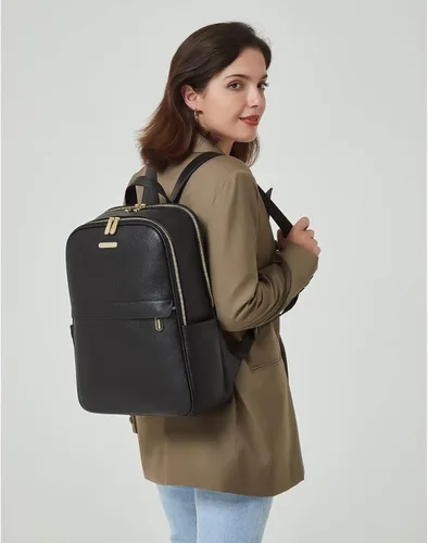 Miniatura 2 de BOSTANTEN Mochila para portátil de 15.6 pulgadas de cuero genuino para mujer, mochila informal para universidad, bolsa de viaje