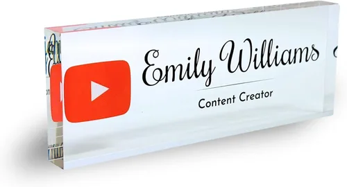 Miniatura 25 de Placa de Nombre de Escritorio de Acrílico Transparente Grueso Personalizada de 8x3" con Logo Personalizado - Decoración Profesional de Oficina