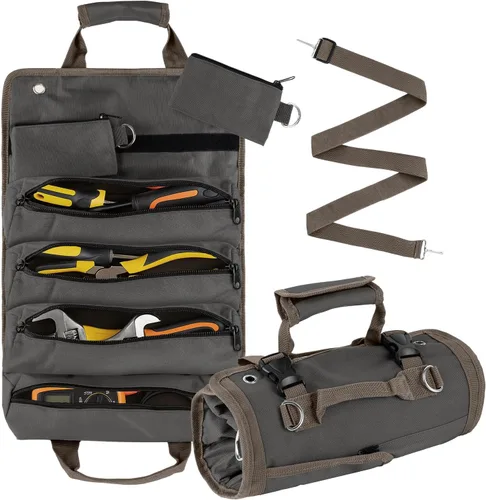 Miniatura 9 de Bolsa de herramientas enrollable, organizador de herramientas compacto y duradero con 4 bolsas, rollo de herramientas y 2 pequeñas bolsas con Verde