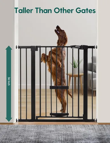 Miniatura 2 de BABELIO Puerta de bebé extra alta de 36 pulgadas con puerta de gato, puerta de metal para mascotas de 29.5-40 pulgadas para escaleras, puertas, Negro