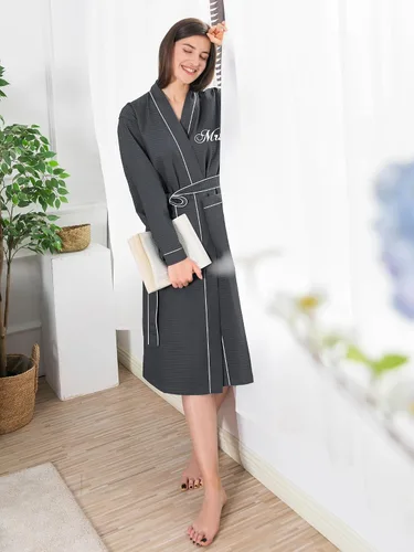 Miniatura 3 de AW BRIDAL Set de Batas de Tejido de Gofre Mr y Mrs para Regalos de Boda y Compromiso, Batas a juego para Aniversarios para Parejas, Mujeres y Hombres