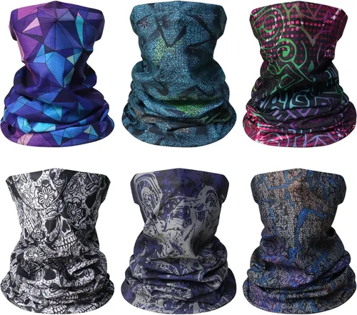 Miniatura 11 de Awumbuk Polaina para el cuello para hombres y mujeres, paquete de 6 máscaras faciales transpirables para protección solar UV bandana bufanda