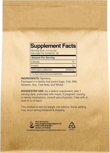 Miniatura 2 de PURE ORIGINAL INGREDIENTS Polvo de espirulina (4 oz) Superalimento de algas verdes con ficocianina