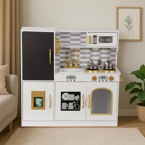 Miniatura 7 de Juego de cocina para niños de 3 a 8 años, cocina de juguete de madera para niños, juego de cocina de chef de simulación para niños pequeños, Blanco