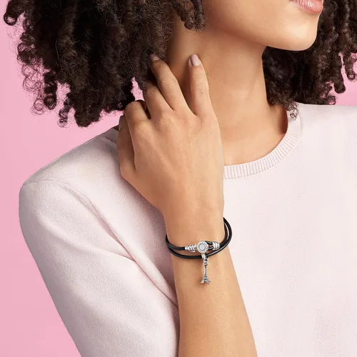 Miniatura 3 de PANDORA Joyería - Pulsera doble de cuero con circonita cúbica en plata de ley, Metal Cuero