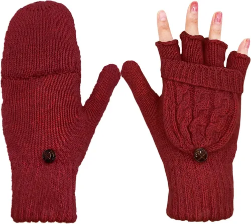 Miniatura 54 de Beurlike Guantes de invierno para mujer, de lana cálida, a prueba de viento, convertibles, sin dedos