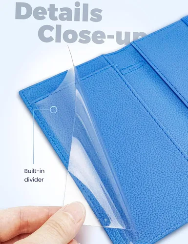 Miniatura 78 de Yarnic Funda para chequera personal, soporte para chequera con soporte para bolígrafo y divisor de plástico transparente integrado para cheques Rosa
