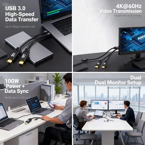Miniatura 6 de Cable USB C a C de 15 pies, 100 W 4K60HZ tipo C GEN2x2 (datos USB 3.1), salida de video USB C de USB3.2/USB4.0 carga rápida y sincronización