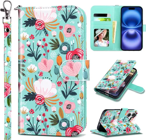 Miniatura 22 de ULAK Compatible con iPhone 15 Estuche tipo cartera para mujer, funda tipo billetera de piel PU premium con tarjetero, función de caballete, estuche