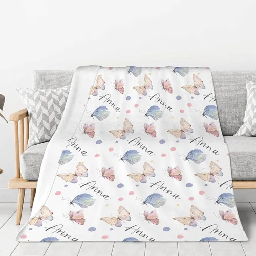 Miniatura 2 de Manta personalizada con nombre de bebé con diseño de mariposa, franela suave, mullida y cálida, manta ligera para sofá, cama, oficina, campamento