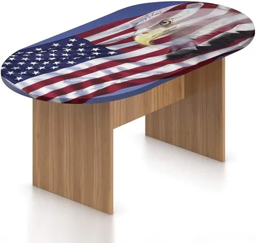 XISUNYA Mantel ovalado ajustado de poliéster elástico con bandera estadounidense, mantel ajustable con estampado de bandera estadounidense en el