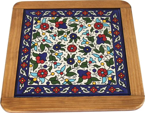 Miniatura 2 de Holy Land Market Salvamanteles de cerámica Model I - Plato caliente extragrande para cocina - Diseño de flores azules, 9.8 in (9.75 pulgadas)