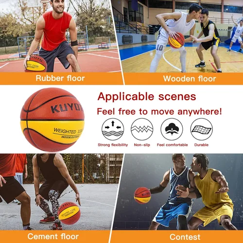 Miniatura 7 de KUYOTQ 3LBS/3.3LBS/2.2LBS Weighted Heavy Training Basketball 29.5/28.5" in and Outdoor Improving Handling Dribbling Passing Rebounding Skill marrón