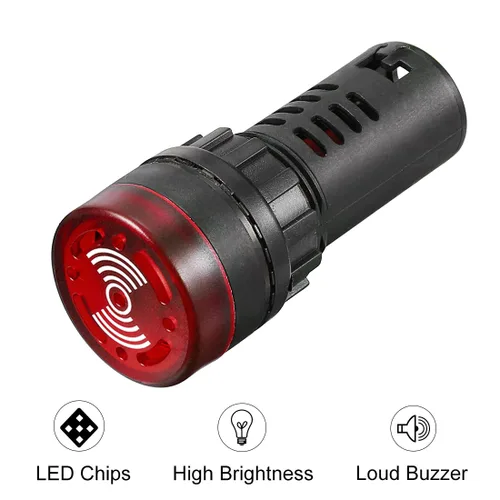 Miniatura 5 de uxcell 5 luces indicadoras rojas con zumbador AC/DC 24 V, 0.866 in, alarma intermitente de montaje en panel, para panel de control eléctrico, HVAC