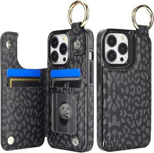 Miniatura 40 de HAOPINSH para iPhone 13 Estuche tipo cartera con tarjetero, patrón de leopardo blanco y guepardo, funda con tapa trasera para mujer y niña, ranuras