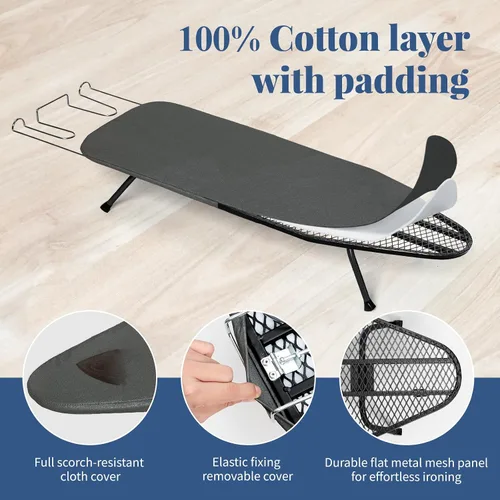 Miniatura 2 de Tabla de Planchar Pequeña Plegable, BlissBoard Tabla de Planchar de Mesa con Cubierta y Almohadilla, Marco de Metal Mesa de Planchar Mini de Negro