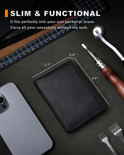 Miniatura 56 de Billetera AirTag para hombre, de piel auténtica plegable con bloqueo Rfid AirTag con ranuras para efectivo y ventana de identificación, compatible