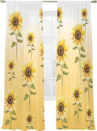 Miniatura 2 de Juego de paneles de cortinas de girasol, cortinas de gasa para cocina, cortinas de gasa de privacidad para sala de estar, dormitorio, decoración