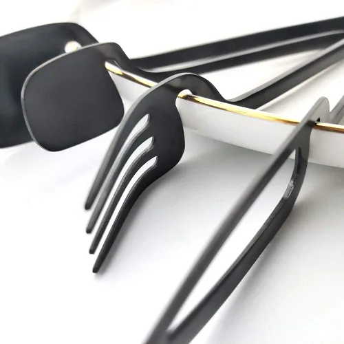Miniatura 2 de Juego de cubiertos de 24 piezas con utensilios de cocina para servir, servicio para 6, utensilios de acero inoxidable 304, cuchillo, A-Negro