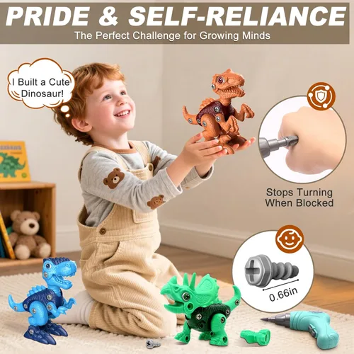 Miniatura 2 de Laradola Juguetes de dinosaurio para niños de 3, 4, 5, 6, 7, 8 años, juguetes de dinosaurio desarmables para niños de 3 a 5 y de 5 a 7 años, Verde