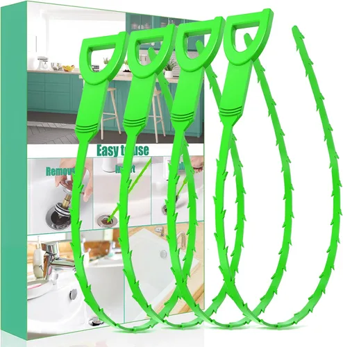 Miniatura 7 de Serpiente Destapacaños para Cabello - Paquete de 3 Herramientas Destapacaños Tipo Serpiente para Ducha y Fregadero con Empaque Exquisito (Verde)