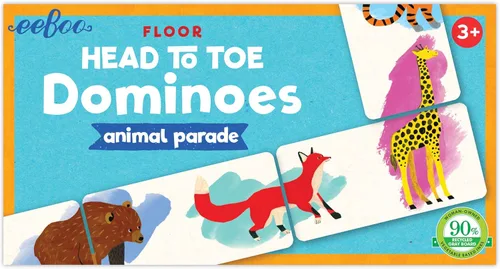 eeBoo Animal Parade Dominó de pies a cabeza – Juego a juego de 28 piezas, azulejos de animales coloridos, diversión sin pantalla para niños a partir