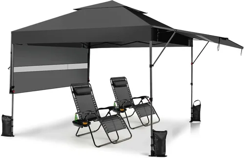Miniatura 14 de Tangkula Toldo desplegable de 10 x 17.6 pies con toldos dobles ajustables, tienda de campaña para exteriores de 2 niveles con 8 estacas, 4 cuerdas