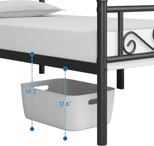 Miniatura 8 de Topeakmart Base de cama de metal clásico negro de 13 pulgadas con cabecero, base de colchón, plataforma de cama, base de cama con listones