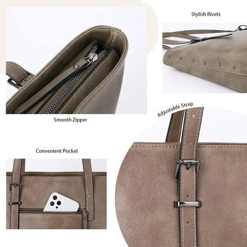 Miniatura 3 de KL928 Bolso de mano para mujer, bolso de mano de piel sintética, bolso de hombro grande, asa superior, monederos, juego de 2 piezas