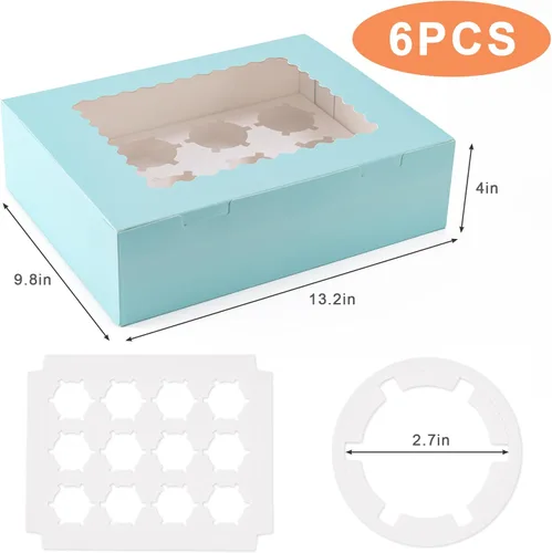 Miniatura 2 de Hoewina 6 Cajas para Cupcakes - Para 12 Cupcakes con Ventana, Soporte para Cupcakes de Grado Alimenticio, Fácil Transporte y Presentación - Ideal