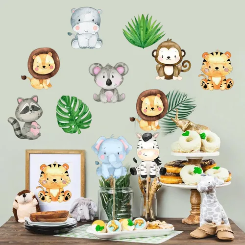 Miniatura 7 de 36 piezas de recortes de animales de safari, recortes de fiesta de selva, decoraciones de fiesta de cumpleaños, recortes de cartón para temática