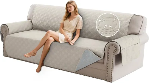 Miniatura 25 de PrinceDeco Funda para Silla y Sofá Impermeable Funda de Sillón Sofá Antideslizante Funda de Sofá Protector de Muebles con Correas Elásticas