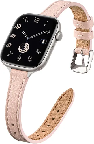Miniatura 11 de STIROLL - Correa delgada de cuero para reloj inteligente, compatible con Apple Watch de 38, 40, 41, 42, 44, 45 y 49 mm, correa de cuero de grano