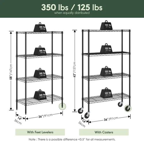 Miniatura 6 de Furinno Wayar - Carrito de almacenamiento de metal de 4 niveles con ruedas, 36 x 14 x 58 pulgadas, color negro