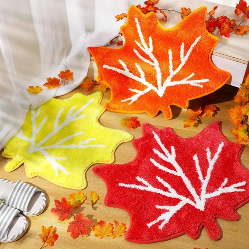 Miniatura 7 de Cindeer Tapete de baño de otoño, tapete para el día de Acción de Gracias, decoración de hojas de arce, tapete de cocina de otoño, tapete Naranja