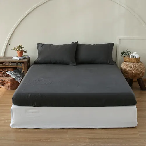 Miniatura 8 de Sábana bajera de 100 % lino lavado a la piedra, color sólido – (1 pieza) funda de colchón de 14 pulgadas de profundidad suave, natural y Gris Oscuro