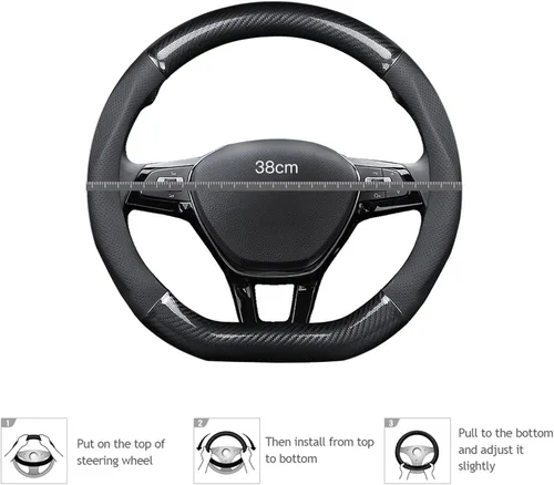 Miniatura 7 de Ergocar Funda antideslizante para volante de automóvil, protector deportivo en forma de D, fibra de carbono y cuero PU, universal para diámetro