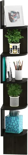 Miniatura 9 de Furinno Rossi - Estantería de esquina de montaje en pared flotante, radial de 5 niveles, color café expreso