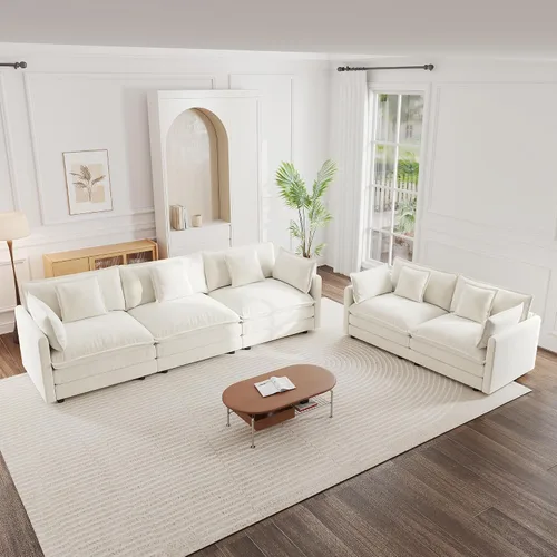 Miniatura 20 de mikibama Juego de sofá biplaza y sillón de lujo de 2 piezas, moderno juego de sofás nube tapizados de chenilla con 5 almohadas para sala de estar