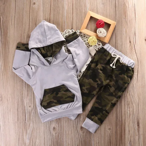 Miniatura 6 de Conjunto de ropa para bebé niño con capucha para otoño e invierno, pantalones de género neutro de manga larga