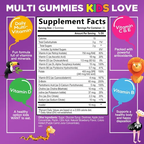 Miniatura 2 de Multivitamínico para niños - Gomitas completas de multivitamínico diario para niños con vitamina D, vitaminas B, zinc y más - Energía, enfoque