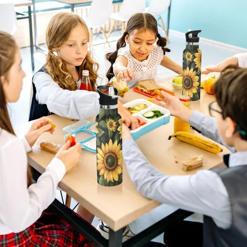 Miniatura 6 de Trendy Sunflower Oil Painting Style Leak Proof & BPA Free Sports Insulated Water Bottle With Straws Leak-proof Hot & Cold Double Walled for