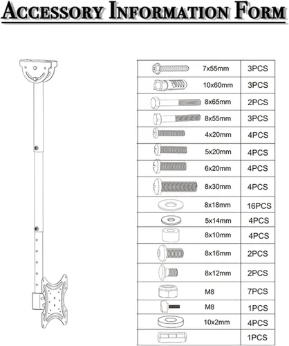 Miniatura 9 de Soporte de techo para TV que se adapta a la mayoría de televisores de pantalla plana LED, LCD OLED de 32 a 55 pulgadas, soporte de pared universal
