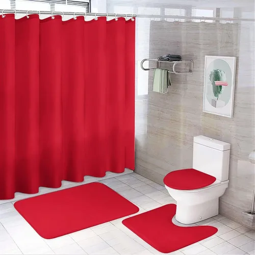 Miniatura 45 de Juego de 3 alfombras de baño modernas en blanco y negro, antideslizante en forma de U y tapa de inodoro