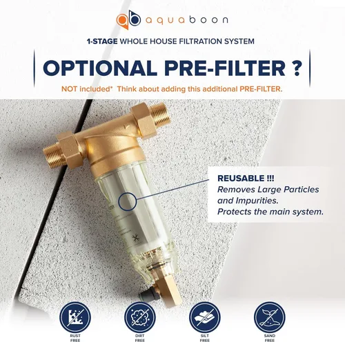 Miniatura 9 de Aquaboon Sistema de filtro de agua de 3 etapas para toda la casa con purificación de agua de 5 micrones 10x4.5 para la casa, 2 filtros reductores
