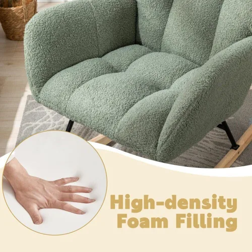 Miniatura 7 de Mecedora de cuarto de bebé con asiento deslizante tapizado en estilo oso de peluche, con respaldo alto, sillón acento con cómodo bolsillo lateral