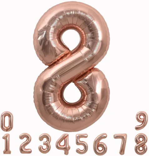 Miniatura 8 de TONIFUL 40 Inch Pastel Blue Number 8 Foil Balloons Large Mylar Foil Digital 8 Balloons for 8th Birthday, Gender Neutral Party, Baby Shower, Oro rosa