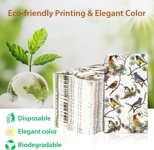 Miniatura 5 de 100 toallas desechables de papel de 3 capas para baño, servilletas de pájaros de primavera, decoración diaria para cenas, bodas, fiestas de té