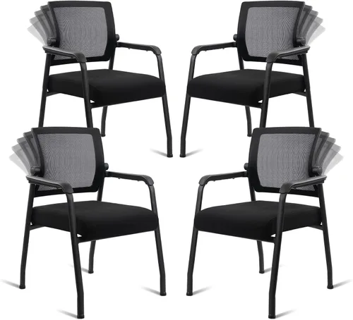 Miniatura 18 de KLASIKA Silla de escritorio sin ruedas, sillón con soporte lumbar ergonómico y cojín de asiento grueso, sillas de sala de espera para oficina